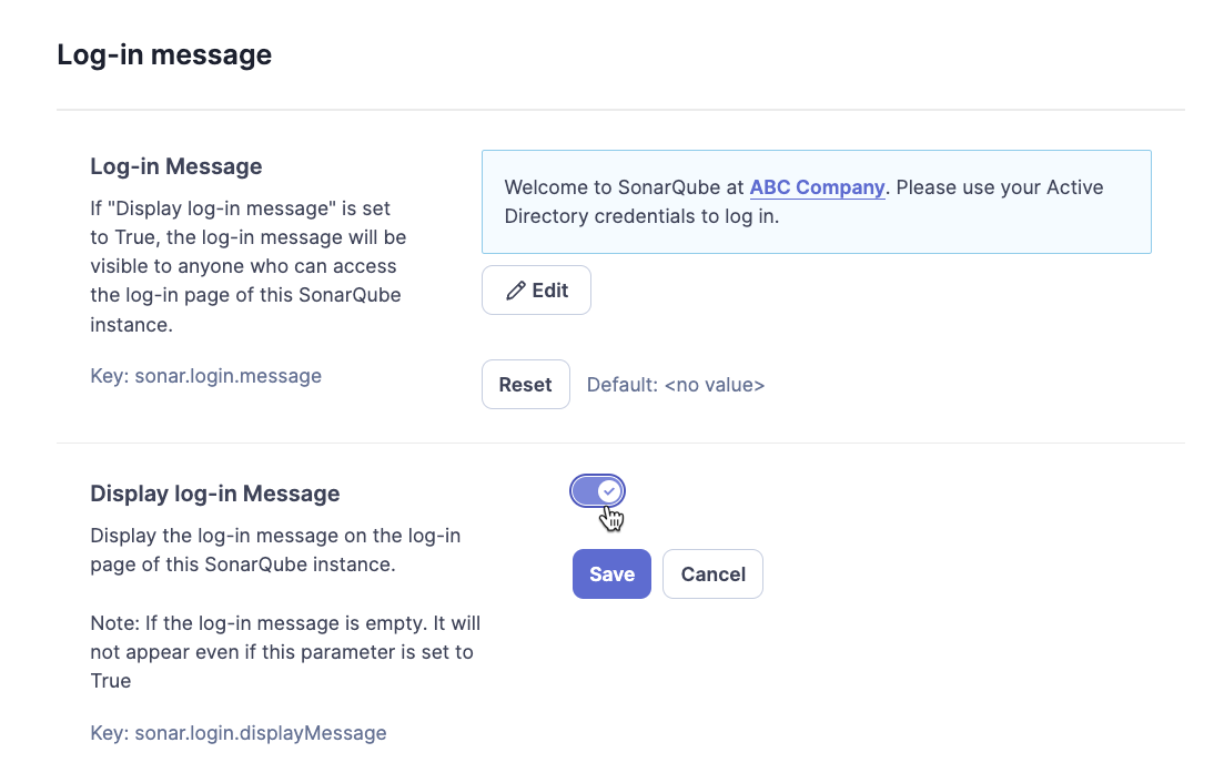 Switch on/off the option to display a message
